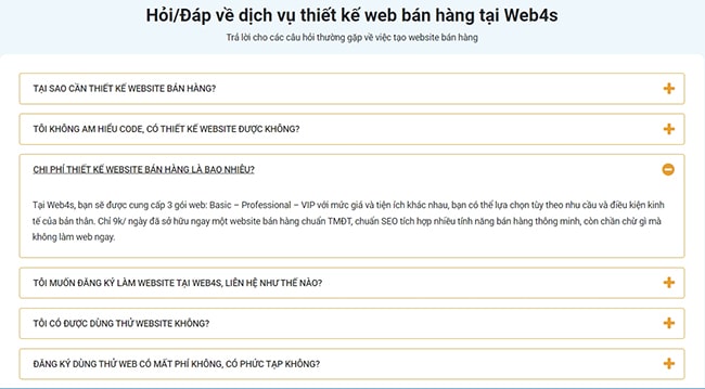 FAQ thiết kế website bán hàng tại Web4s